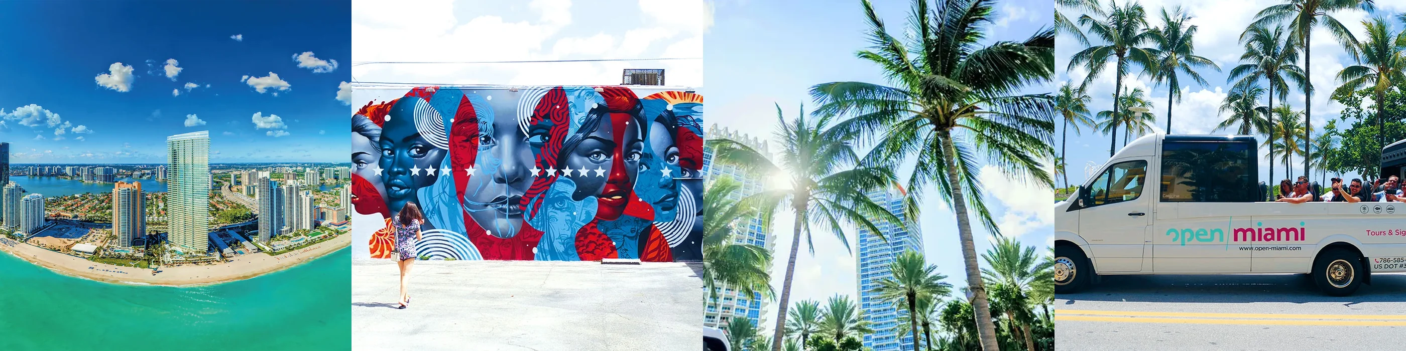 Frise de photos du Miami Grand Tour en bus panoramique