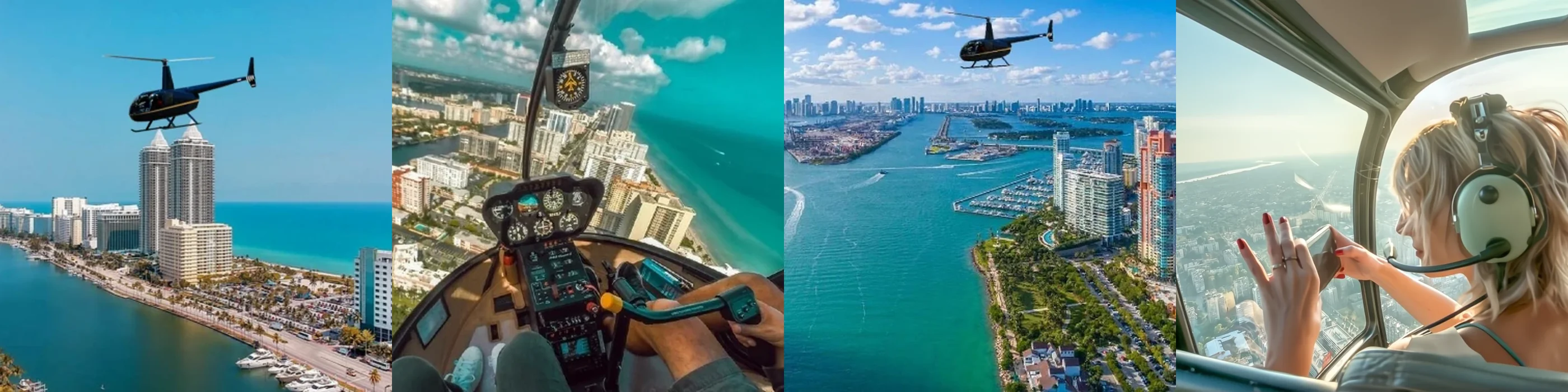 Frise de photos du survol de Miami en hélicoptère