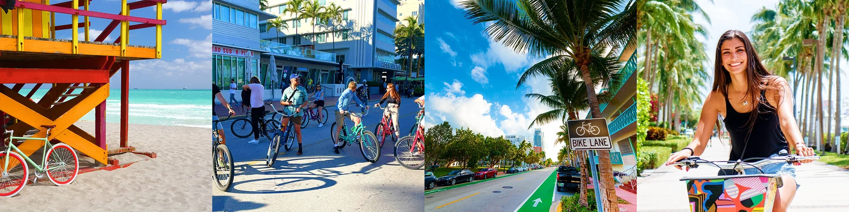 Frise de photos de la visite de South Beach à vélo